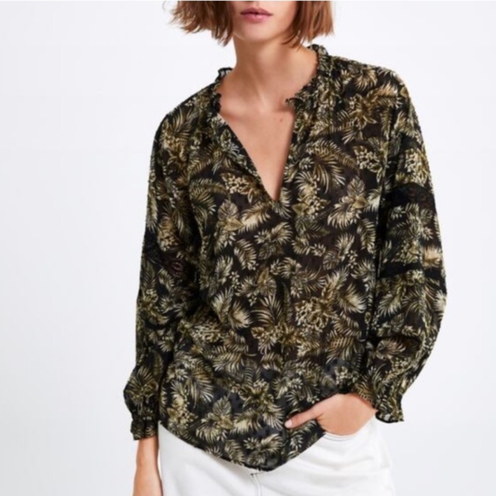 Zara Sheer Floral Print Blouse Size XL New